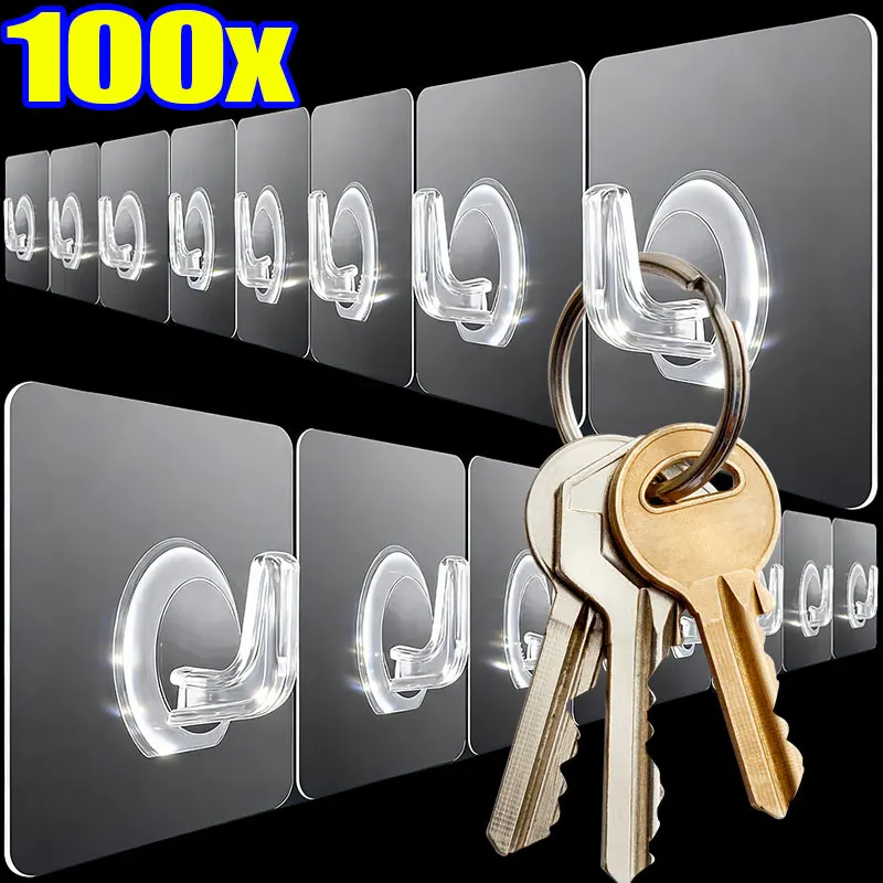 1-100PCS Adhesive Waterproof Plastic Clear Utility Hooks Multifunction Transparent Hook Drill Freed Wall Easy Use Key Wall Hooks