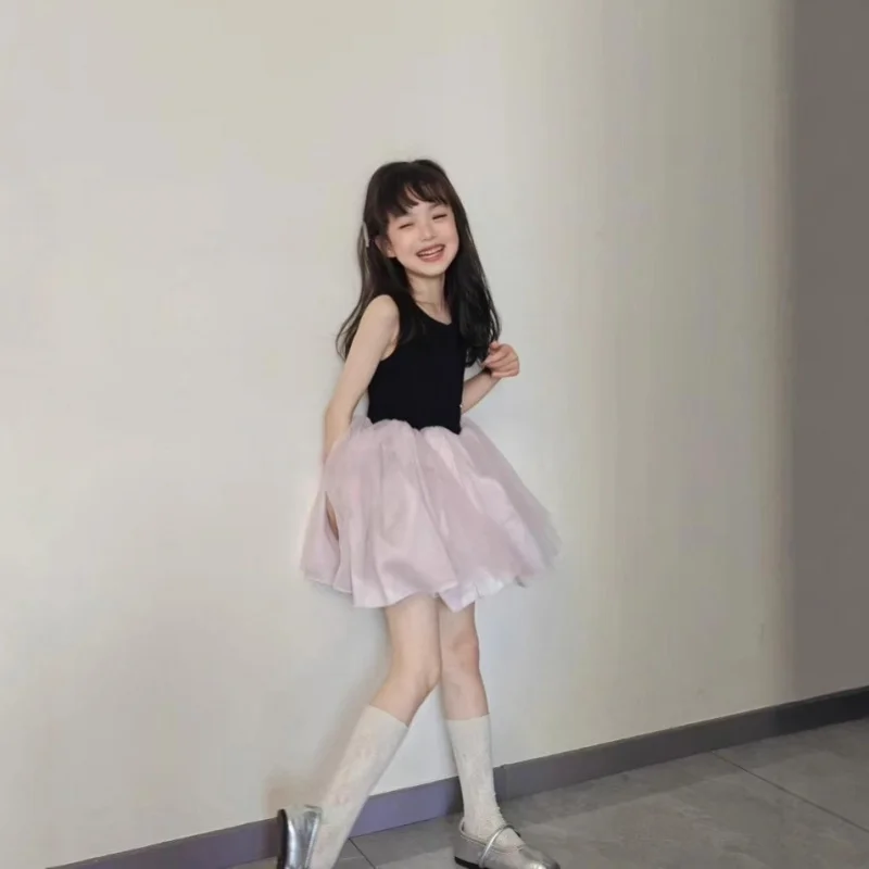

Girls' Ballet Tank Dress Summer Baby Girl French Sweet Design Sleeveless Puffy Princess Dress Mesh Dress