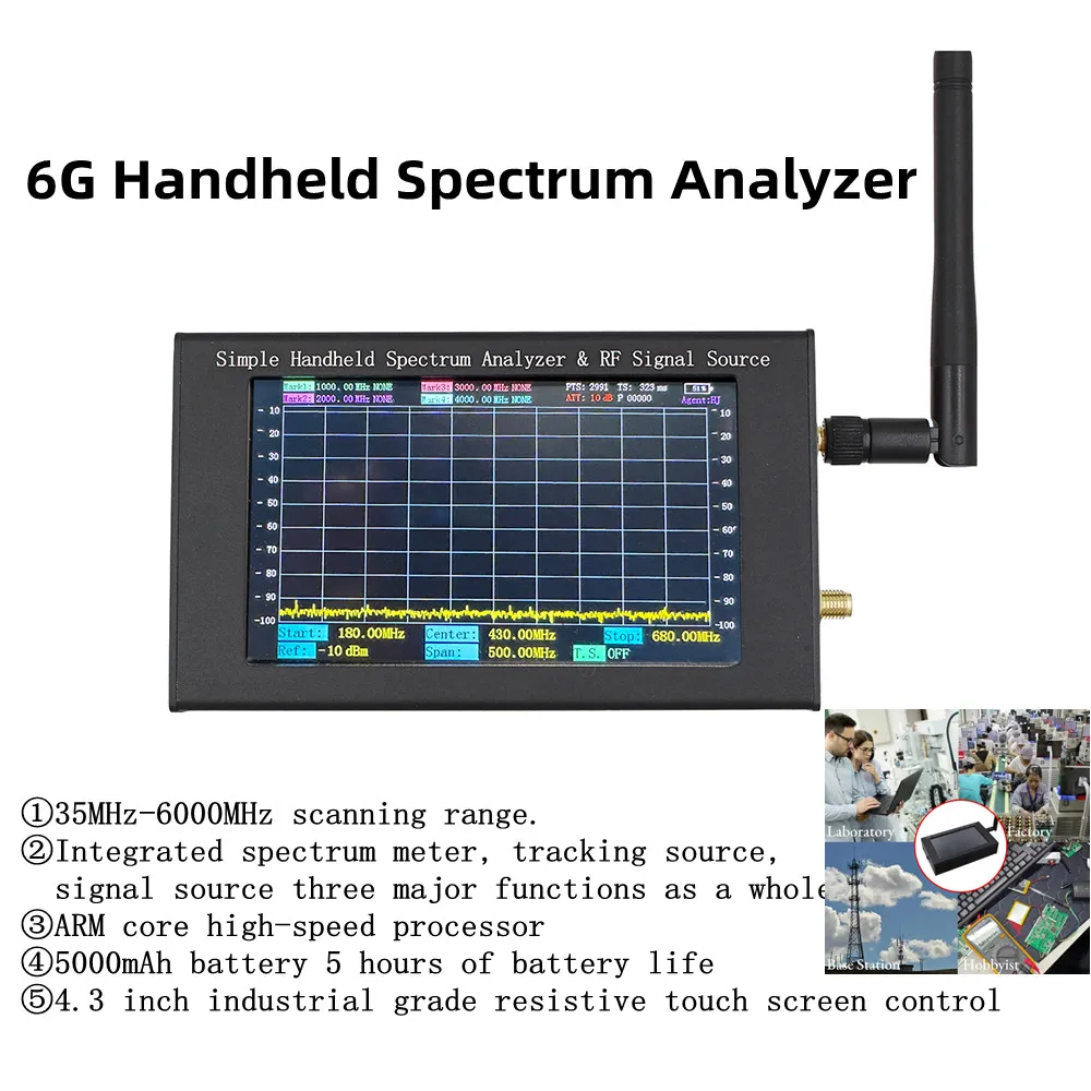 ZQ6 6G Spectrum Analyzer & RF Signal Source With Tracking Source 35MHz-6000MHz 4.3-inch Touch Screen 5000mAh Handheld Spectromet