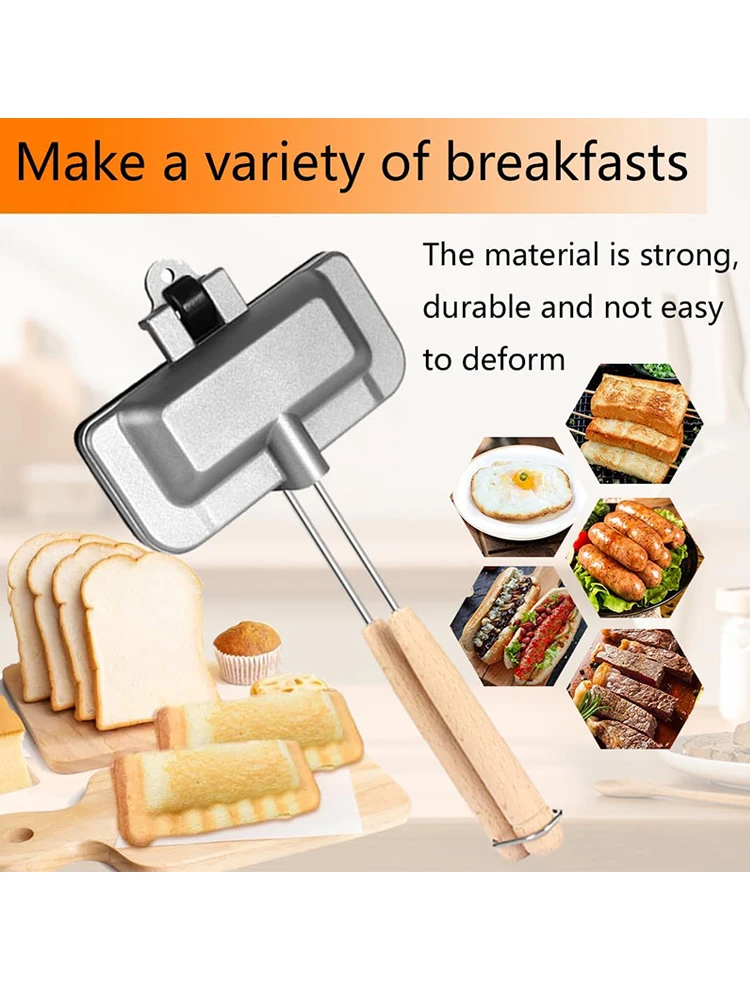 Machine Ă sandwich chaud, poĂȘle Ă gril scellĂ©e en rouleau de sandwich double face, grille-pain antiadhĂ©sif pour hot-dog-portable avec poignĂ©e amovible