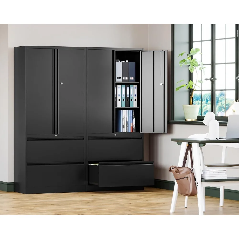 خزانة تخزين معدنية للمكتب المنزلي، خزانة ملفات ذات درجين مع أرفف وقفل قابلة للتعديل، مناسبة للحجم القانوني/الحروف