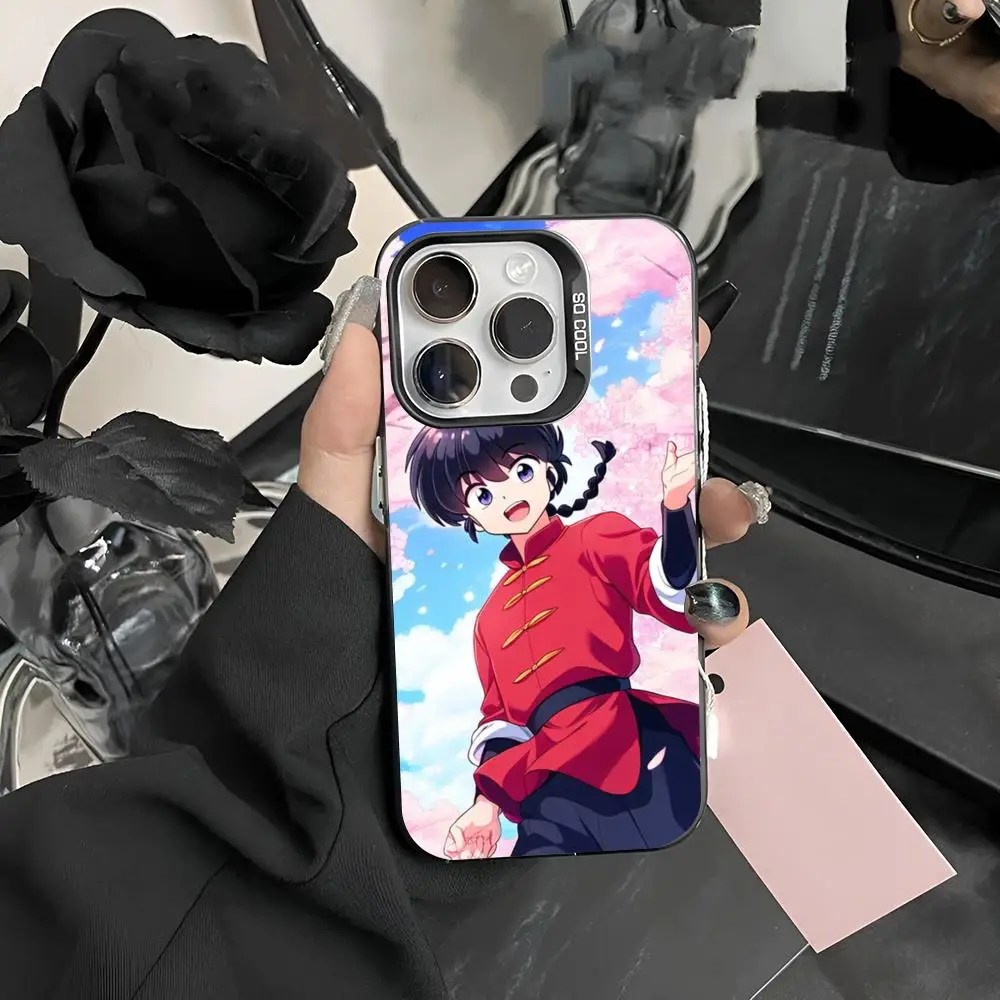 Cartoon R-RANMA 1 2 Phone Case Matte Colored Silver For iPhone 15 16 14 13 12 11 Pro Max Plus XS X Shockproof Hard Cover