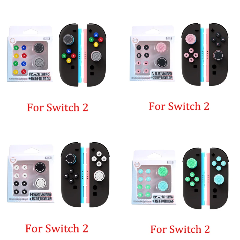Funda de silicona suave con botón D-pad ABXY, pegatina para llave, funda protectora para Switch 2/NS Oled Joy-con Joystick Thumb Stick Grip Cap