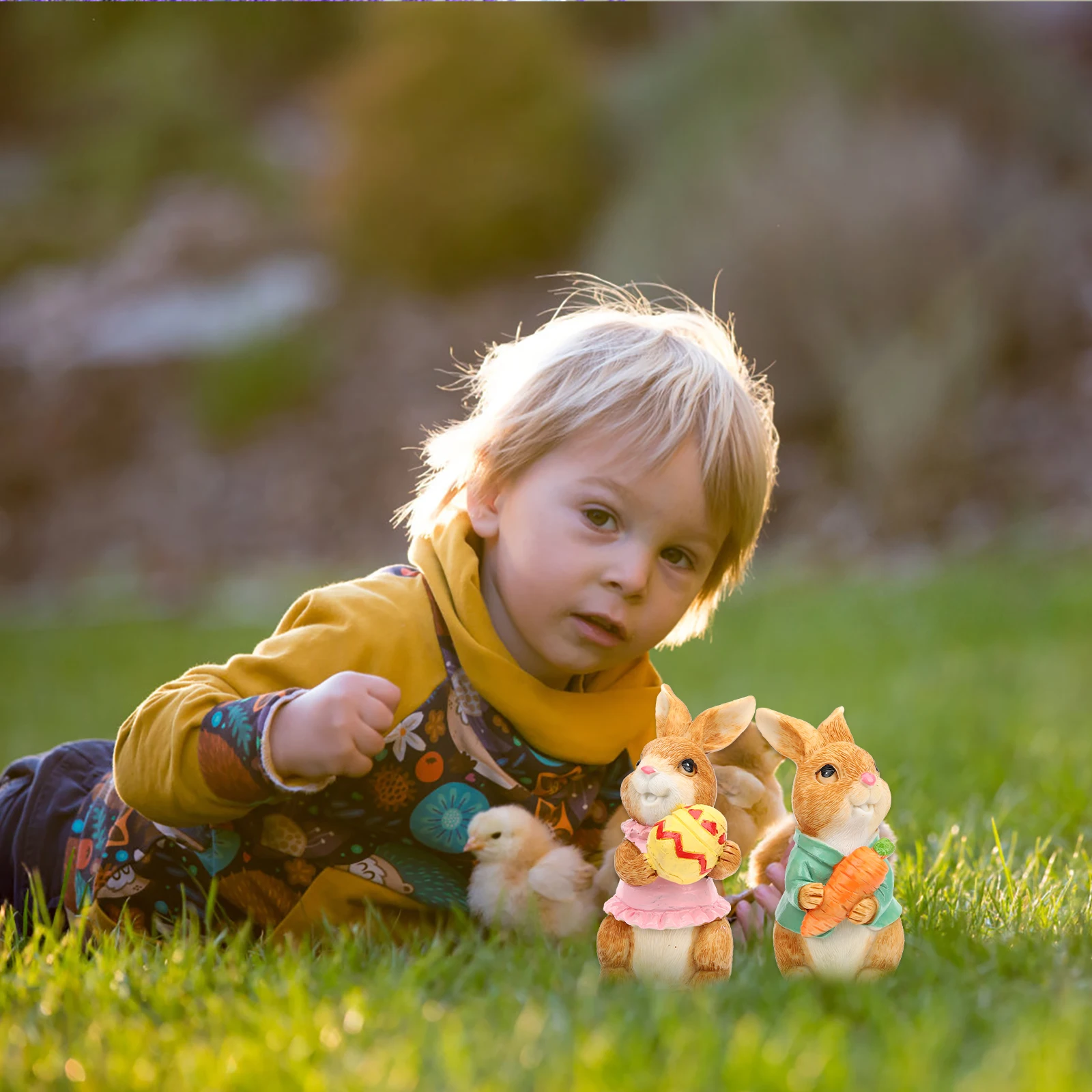 

2Pcs Garden Rabbit Statue Cute Resin Bunny Sculpture for Outdoor Yard Lawn Decorative Centerpiece Easter Home Adornment