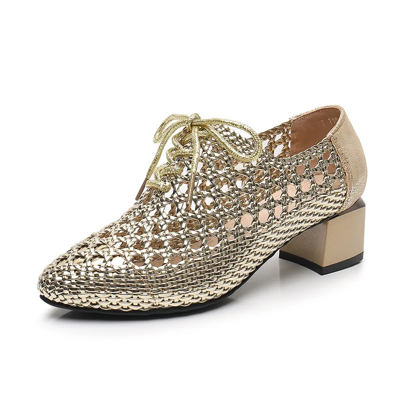 

Новые тканые дышащие босоножки на низком каблуке с острым носком, весна-лето, модная повседневная женская обувь на мягкой подошве