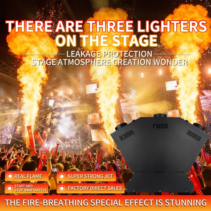 DMX512 Stage 3 Head Fire Machine Three True Fire Sprayer DJ Disco 200W Flame Machine Bar Fire Machine for Party Event Night Club