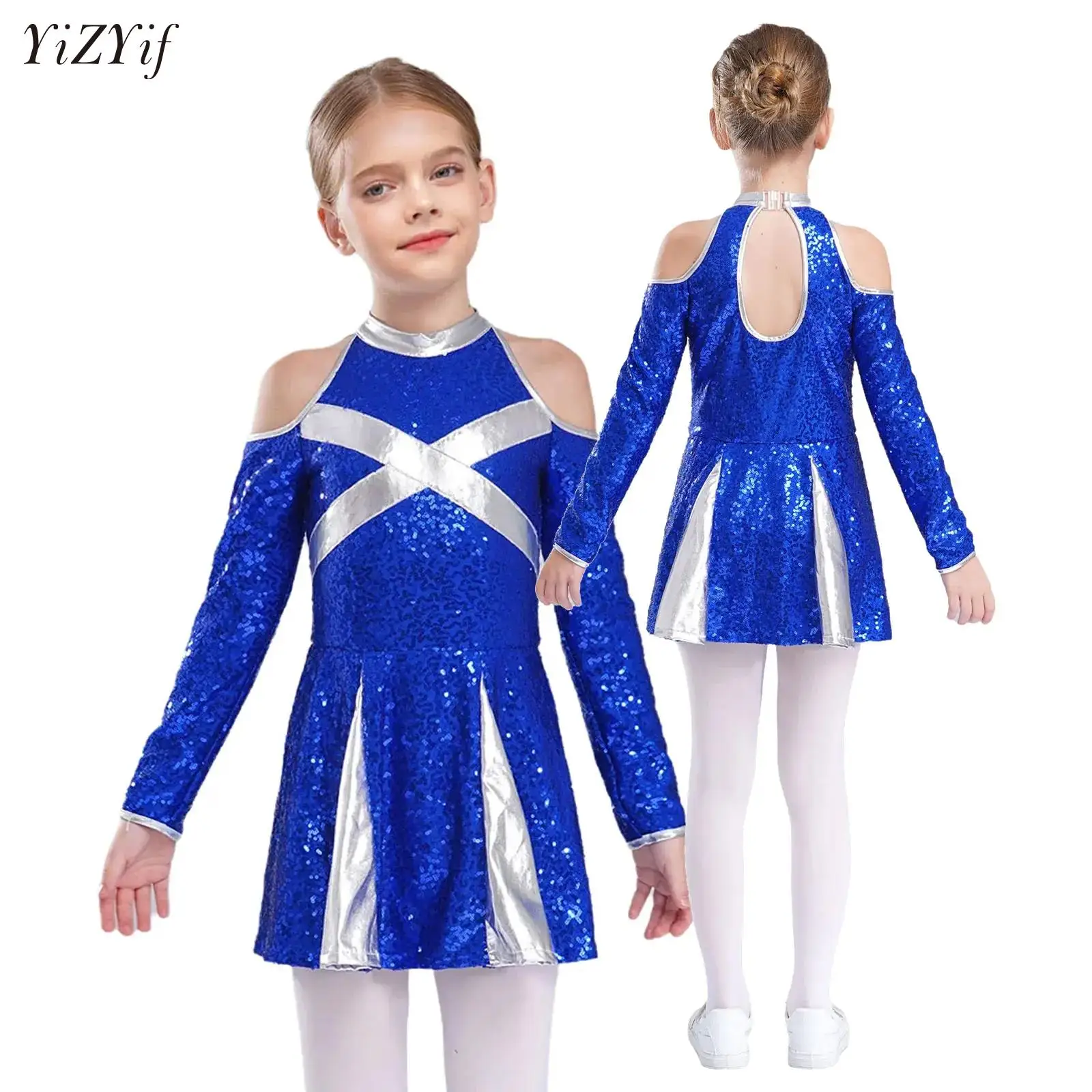

High School Cheerleader Costume for Girls Halloween Cheer Uniform Sequins Jazz Competition Team Sports Cheerleading Dress Up