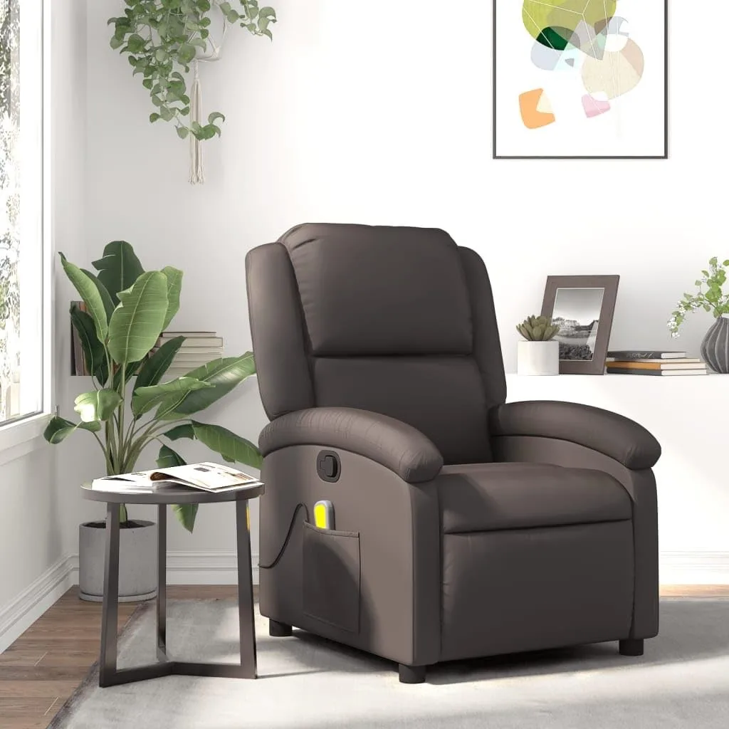 Massage Recliner Chair with 6 Vibration Points, Manual Push Back Leather Armchair for Living Room, k