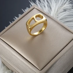 Irregular Two Geometric Hollow Ring  Stainless Steel Waterproof Daily Wear Jewelry for Mom Men Women Gift Wholesales