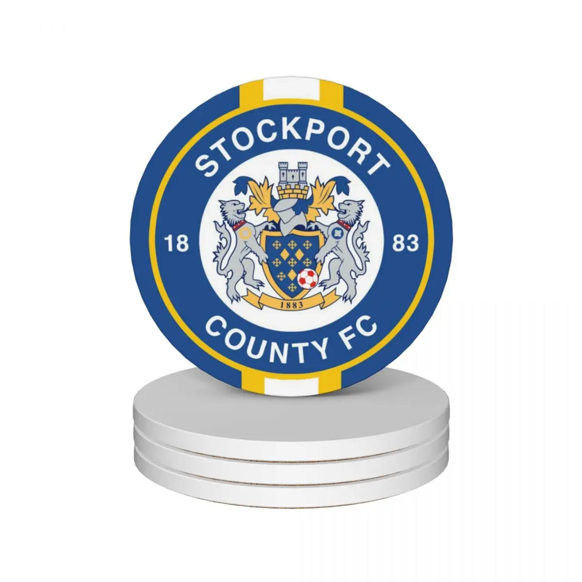 Stockport County Gold and White Stripe Badge Ceramic Coasters (Set of 4) for cups set ceramic tea cup holder for table Coasters