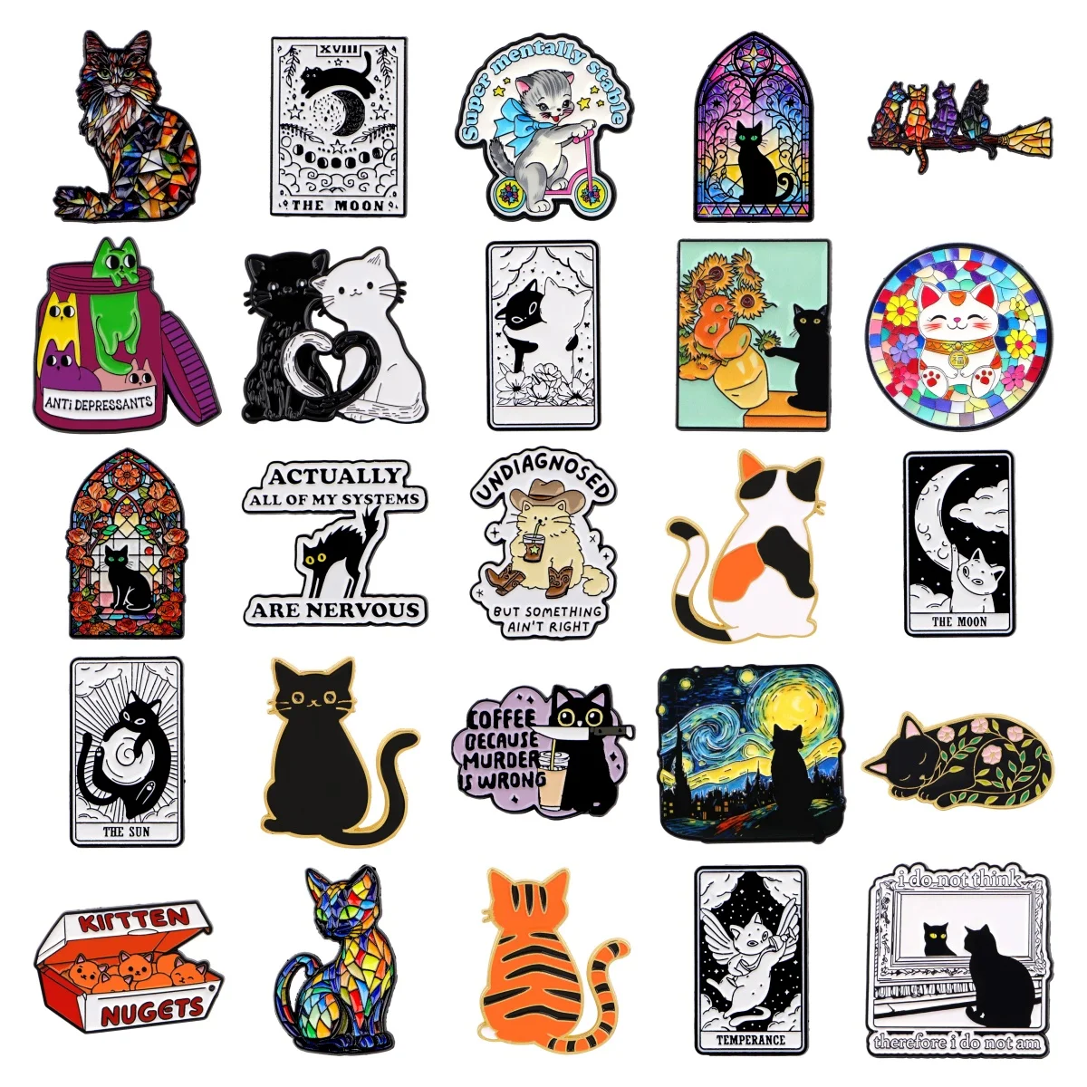 

Black Cat Tarot Card Enamel Brooches Badges Animals Lapel Pins For Clothing Backpacks Fashion Jewelry Accessories Gift