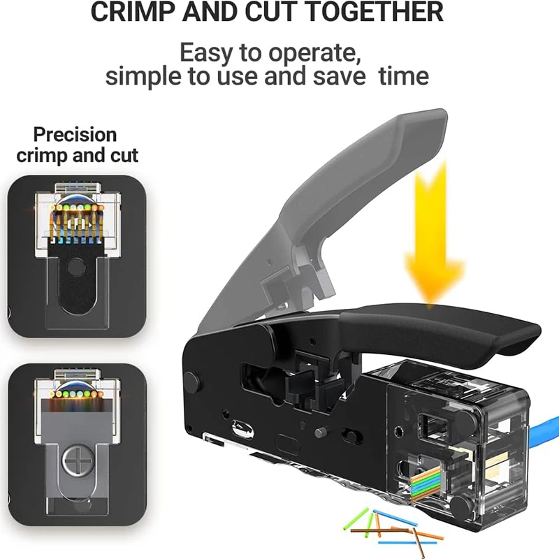 RJ45 Tang Crimp Melewati Pemotong Pengupas Crimper untuk Cat7 Cat6 Cat5e 8P Konektor Modular Ethernet Alat Kawat All-In-One