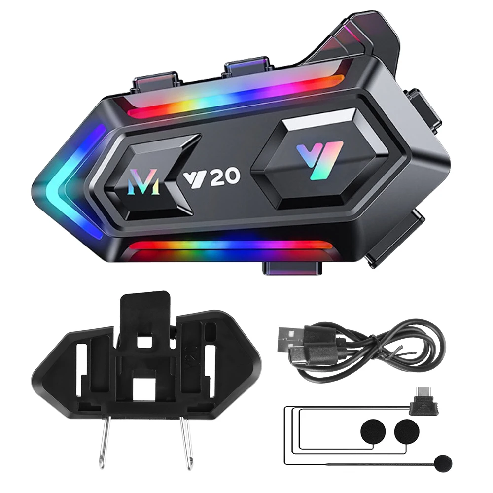 Motobike แฮนด์ฟรีหูฟังสเตอริโอ Y20หูฟัง RGB ไฟหลากสีไร้สาย BT 5.3 1000mAh หมวกกันน็อคมอเตอร์ไซค์