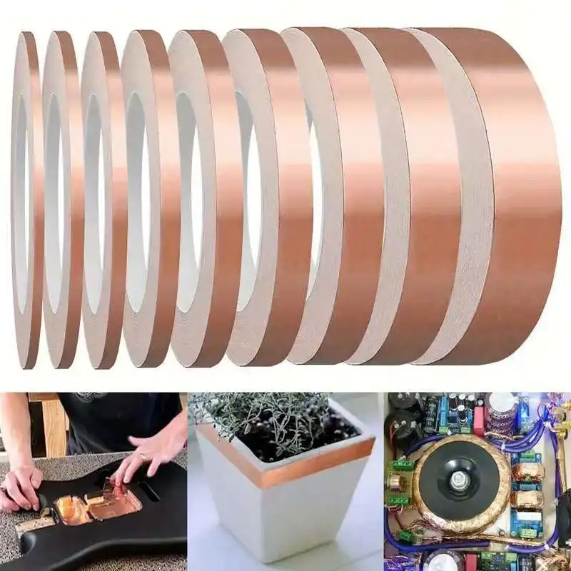 10m/20m Single/Double Conductive Copper Foil Tape Heat Resistance Tape For Guitar EMI Shielding Crafts Repairs Grounding Circuit