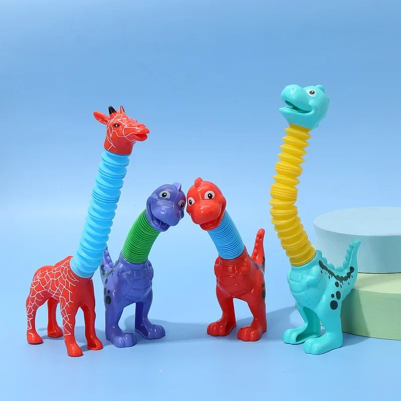 Kawaii Pop Tube Giraffe Anti-stress Toys Push It Bubble Balls Decompression Pipe Vent Fidget Toys for Kids Toddler Adults Gifts