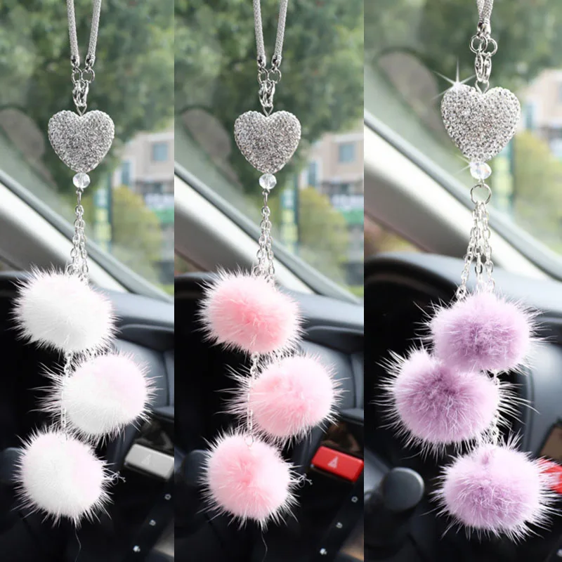 

Fashion Diamond Car Accessorie Bling Hairball Pendant Auto Rearview Mirror Pendant Birthday Gift Auto Decoraction Ornaments