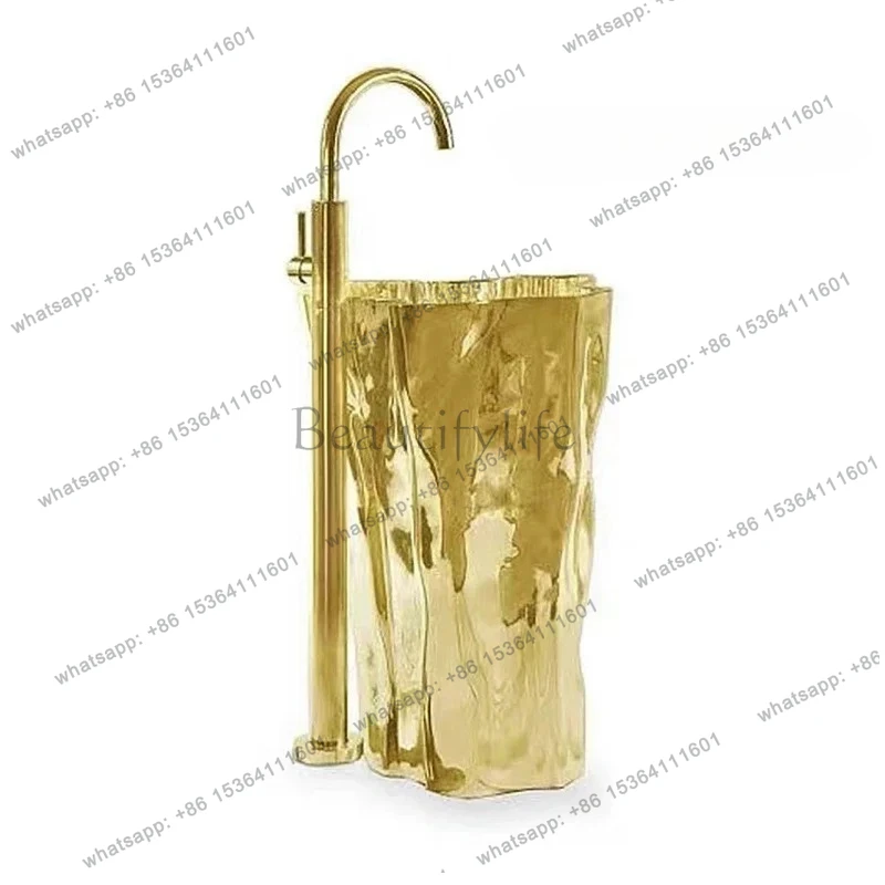 

13Lavabo artistico di lusso leggero in acciaio inossidabile villa bagno domestico lavabo a colonna creativo avanzato