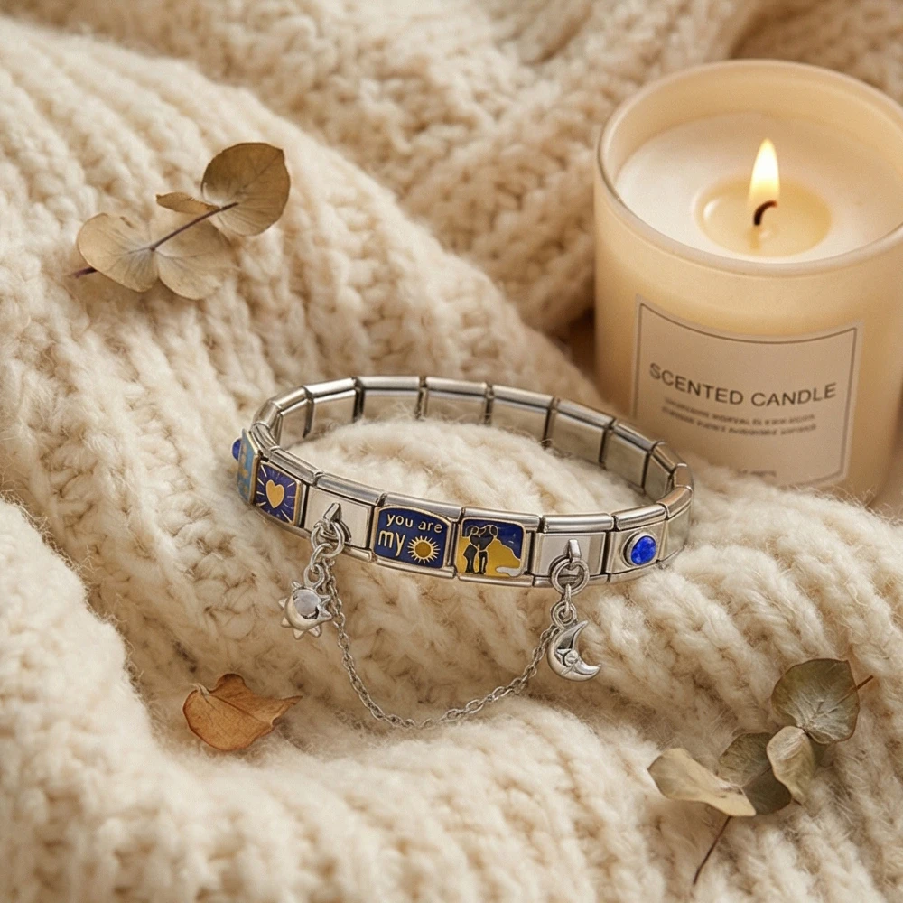 9mm Italienische Charm-Anhänger für Armbänder, Paar-Sonnen-Stern-Herz-Werkzeug-Kombinationsset, DIY Edelstahl-Charm-Schmuck, 18-teiliges Großhandelspaket – Detail 5