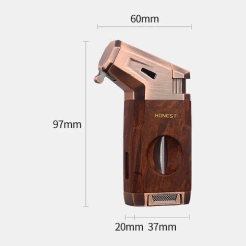 Nouveau allume-cigare de luxe avec coupe en forme de V fenêtre à gaz Visible allume-cigare rechargeable torche briquet fumeur cadeau pour hommes