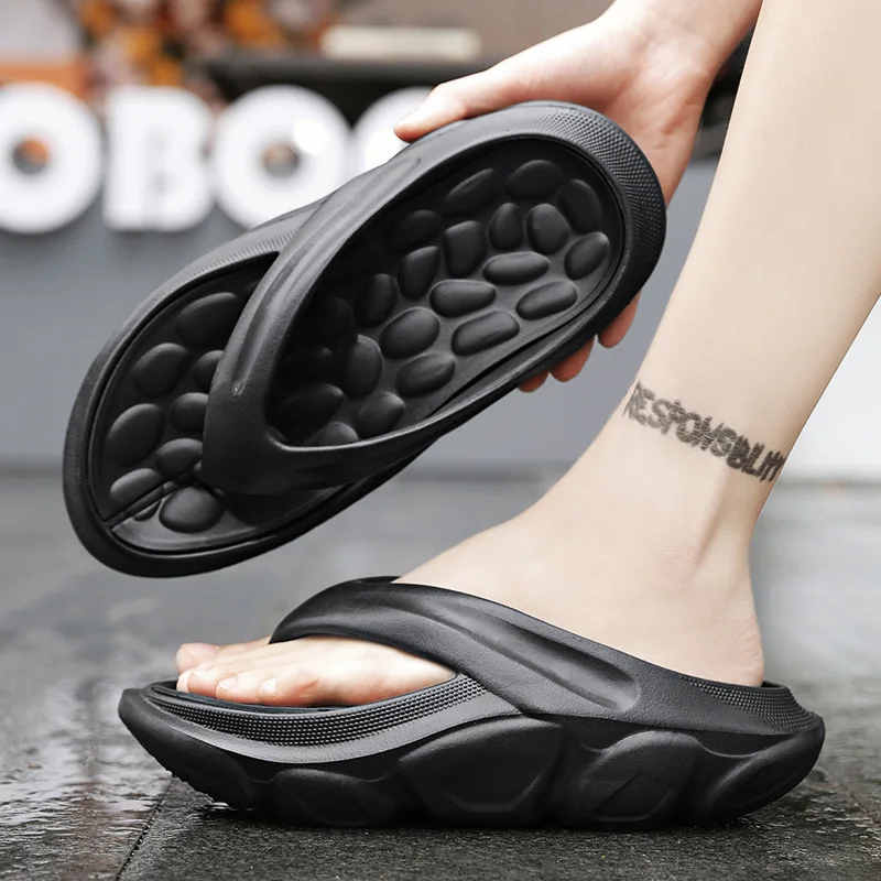 New Thick Platform Men Flip-flops Massage Stylish Summer Shoes Male Slippers Soft Non-Slip Fashion Outdoor Youth Sport Slippers