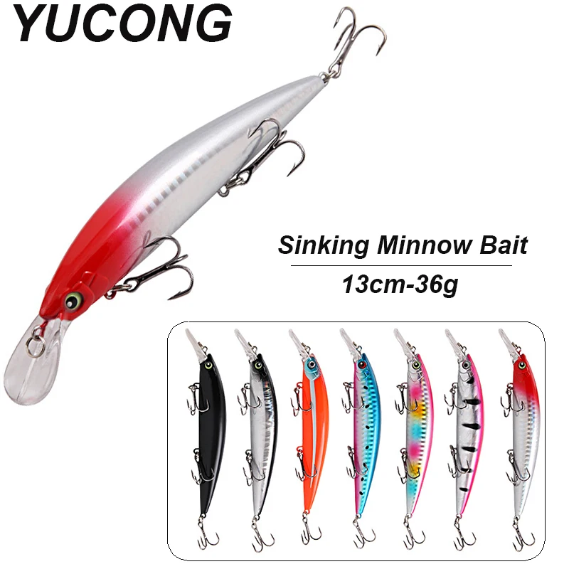 YUCONG 1PX Tonąca przynęta Minnow Bait 13cm-36g Trolling Fishing Lure Cichy twardy wobler Sea leurre peche cebo gratis Isca señuelos Pesca