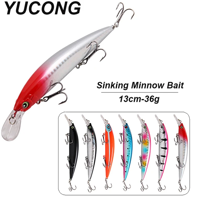 YUCONG 1PX Tonąca przynęta Minnow Bait 13cm-36g Trolling Fishing Lure Cichy twardy wobler Sea leurre peche cebo gratis Isca señuelos Pesca