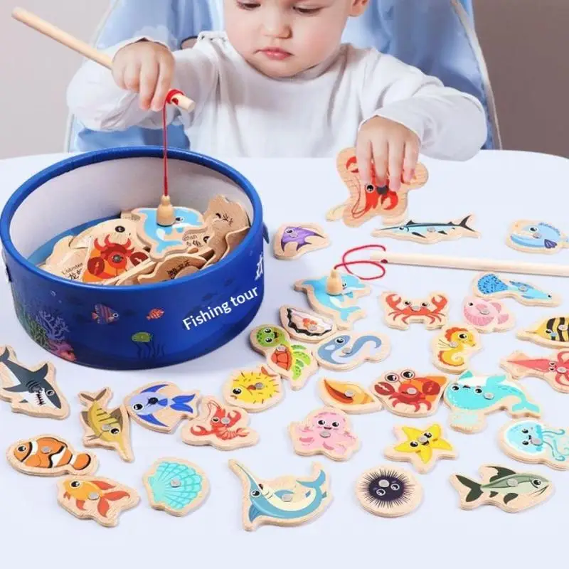20/30/51개 교육용 장난감 나무 자석 낚시 게임 장난감 세트 어린이용 만화 물고기 장난감