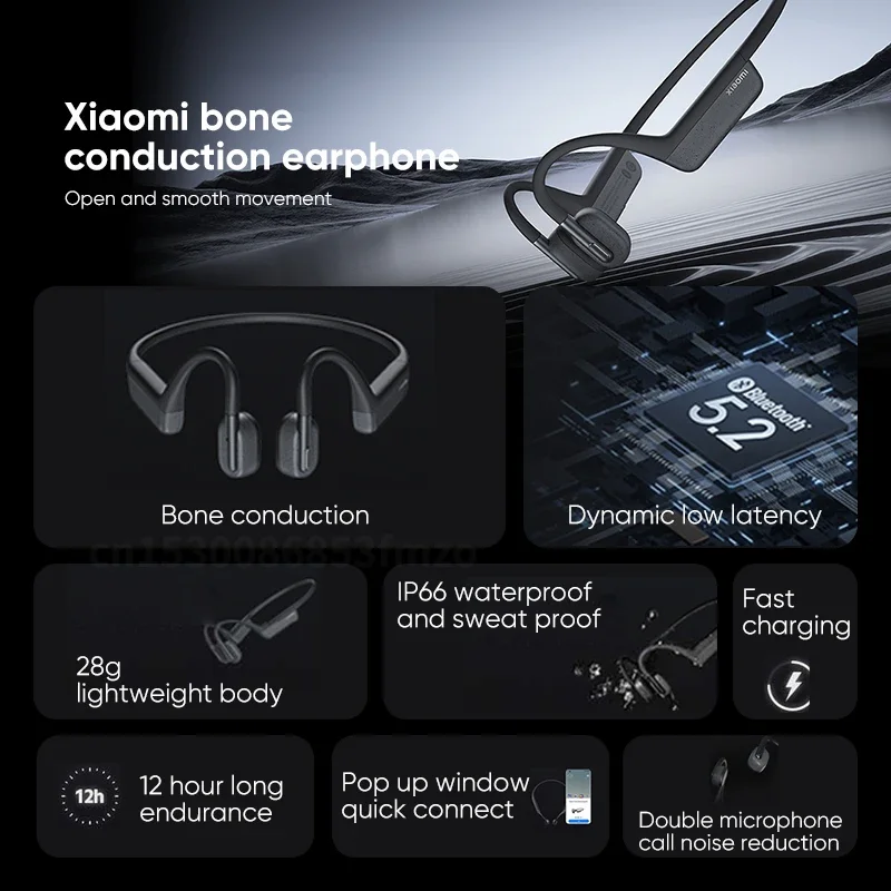 New Original Xiaomi Bone conduction Bluetooth Earphones Dynamic low latency Wireless Headphones IP66 12 hours of Battery