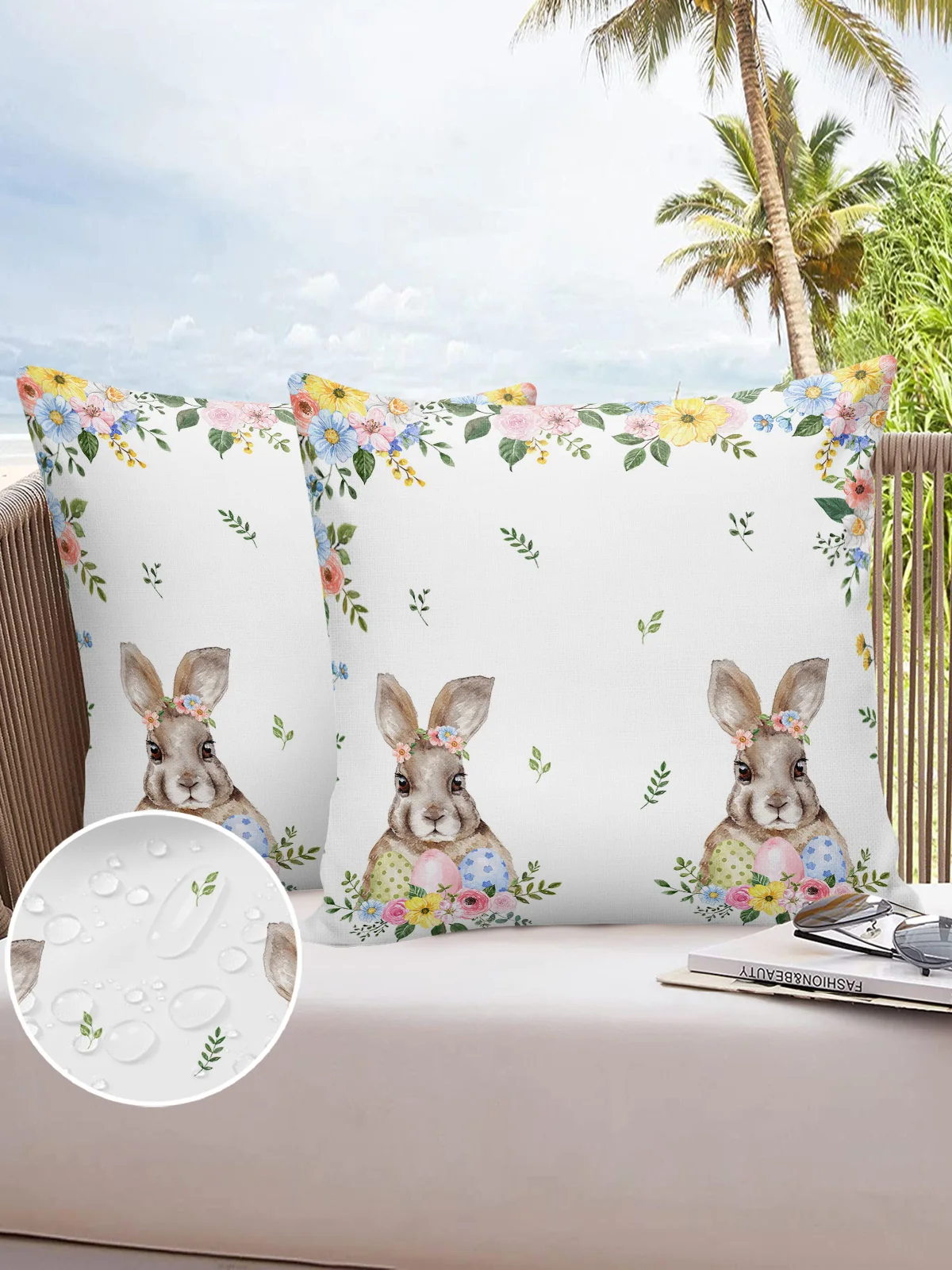 2/4PCS Easter Spring Plant Flowers Rabbit Eggs Waterproof Cushion Cover For Home Decoration 40/45/50/60/66cm Pillowcase