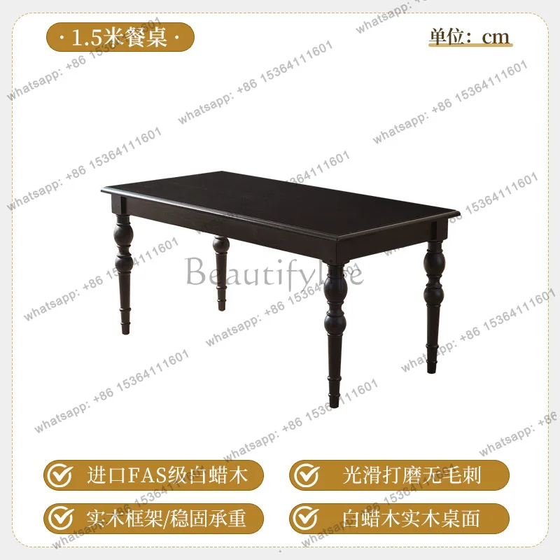 Retro solid wood dining table black rattan antique hotel high back dining chair