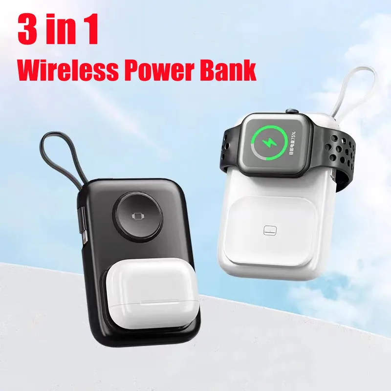 

3 in 1 Power Bank for iphone 12 13 14 15 AirPods Apple Watch Wireless Charger Comes with Cable Mini Powerbank External Battery