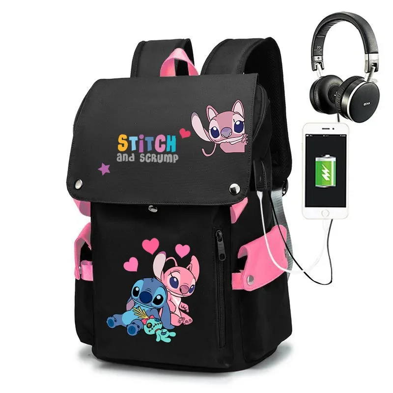 Disney Stitch Cartoon Schoolbag, mochila estudantil de grande capacidade, estudante do ensino médio, estilo coreano, estrela