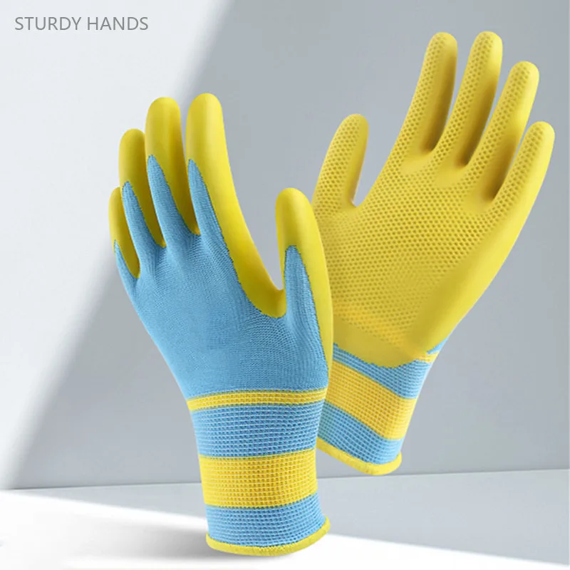 

6 Pairs Rubber Non-slip Wear Resistant Work Gloves DIY Garden Construction Protective Gloves Nylon Liner Nitrile Coated Gloves