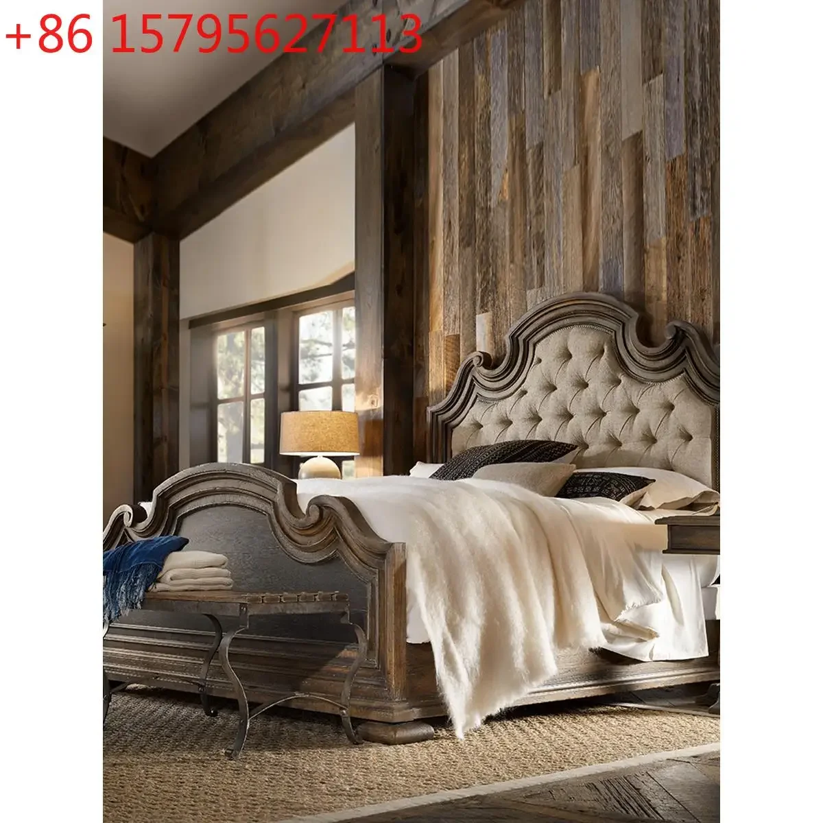 

Французская ретро-кровать из массива дерева, двуспальная кровать для главной спальни, 1,8 метра, американская деревенская кровать премиум-класса из дуба, 1,5-метровая кровать для свадебной церемонии.