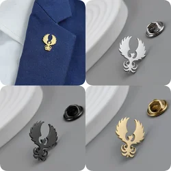 Retro Phoenix Male Brooches Gold Plated Stainless Steel Animal Lapel Pins Men's Jewelry Clothing Accessories Husband Gifts