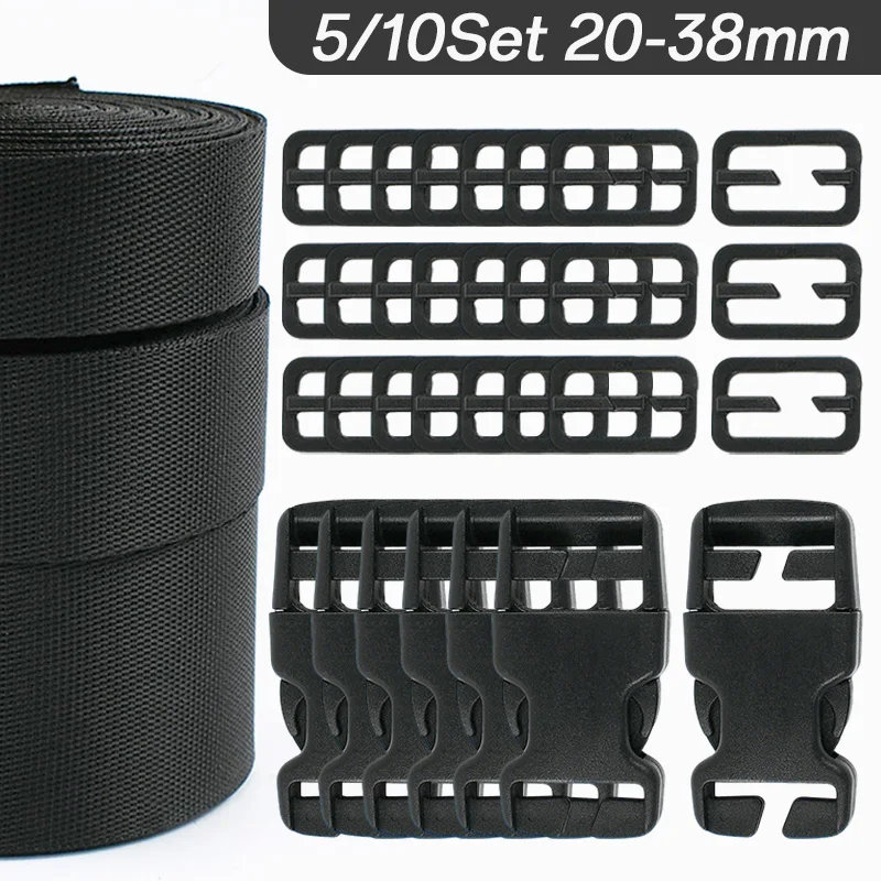 

5/10Sets 20/25/38mm Release Buckle Tri Glide Slider Clasp Webbing Backpack Shoulder Strap Adjust Plastic Buckles DIY Accessories