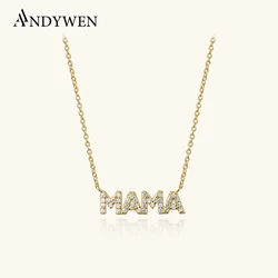 ANDYWEN 925 Sterling Silver Gold Zircon CZ MAMA Pendant Long Chain Necklace 2022 Women Wedding Luxury Mother Fine Jewelry