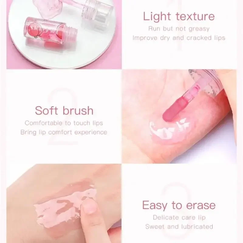 ملمع شفاه شفاف مرطب مكون من 3 قطع زيت شفاه معطر بالفواكه مع فراولة الأفوكادو والخوخ للشفاه الناعمة الناعمة #3