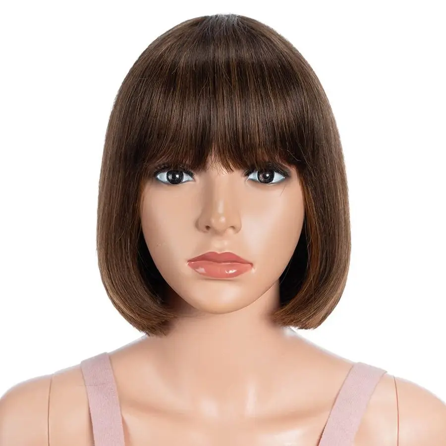 

Short Bob Straight Black Bob Wig with bangs 100 Human Hair Wig for Women 8 inch Short Bob Wig Natural Looking for Daily UseMixed