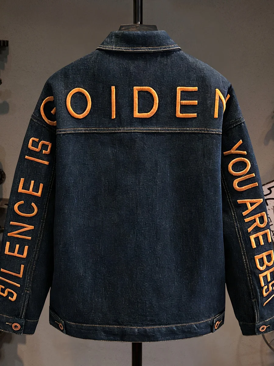 

Мужская джинсовая куртка American Sle Heavyweight с вышивкой, новинка 2026 года, высококачественная, модная, повседневная, рабочая одежда, верхняя одежда