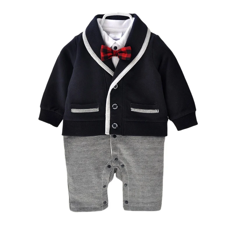 

Newborn Baby Boys Rompers Long Sleeve Red Bow Tie Baby Boys Jumpsuit Gentle Boy Formal Newborn Children Clothing
