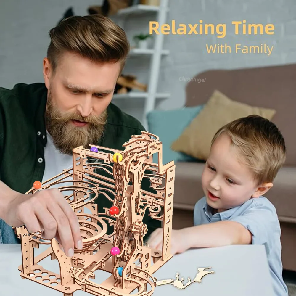 3D Wooden Puzzle DIY Assembly  Building Kits Mechanical Model Marble Run Set Craft STEM Kit Home Craft Gifts Adults Kids