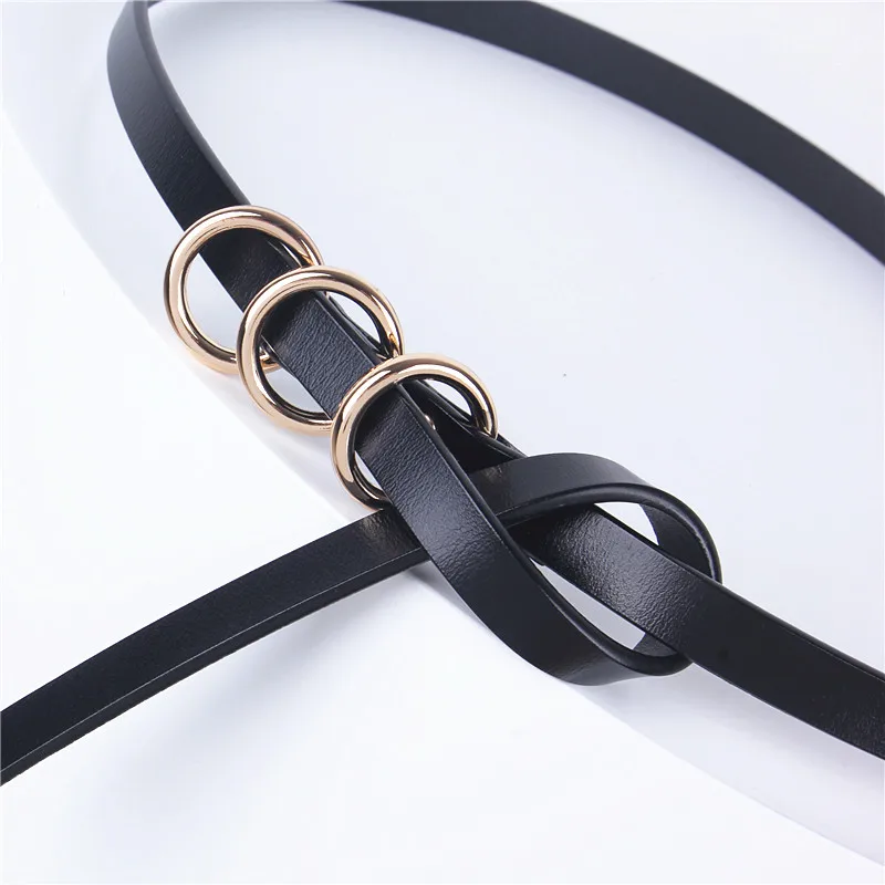 

Women Waist Belt Golden Round Circle Buckle Luxury Designer Knotted Straps Cowhide Genuine Leather Thin Belts Ladies Waistband