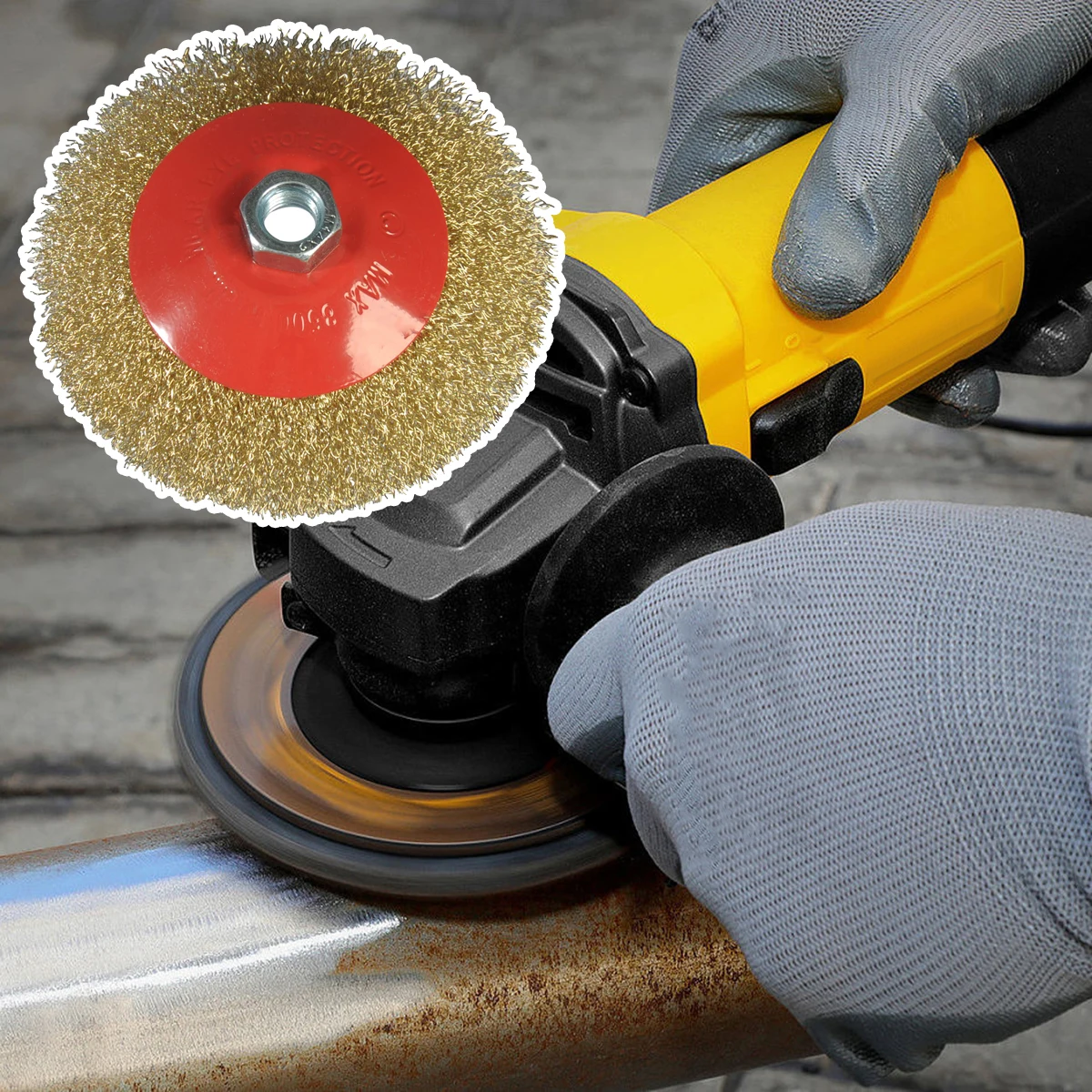 1 قطعة سلك شطبة فرشاة الروتاري الصلب النحاس مطلي فرشاة سلك عجلات M14 الموضوع ل زاوية طاحونة إزالة الصدأ تنظيف أداة