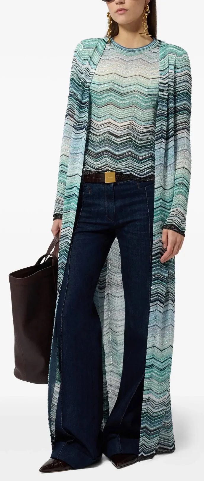 2026 Summer Knitted Sweaters Fashion Ladies Blue Stripped Long Cardigan Casual Women's Vest Pants Set