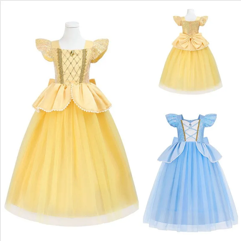

Princess Belle Girl's Dress Cinderella Skirt Tulle Fluffy Sequins Knot Halloween Performance Costume Children's Day