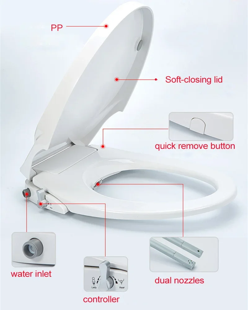 WETIPS No-Electric Bidet Toilet Seat Cold Water Double Nozzle Washer Tapas Wc Shower Toilet Lid Cover Bidet Cleaning Toilet Seat