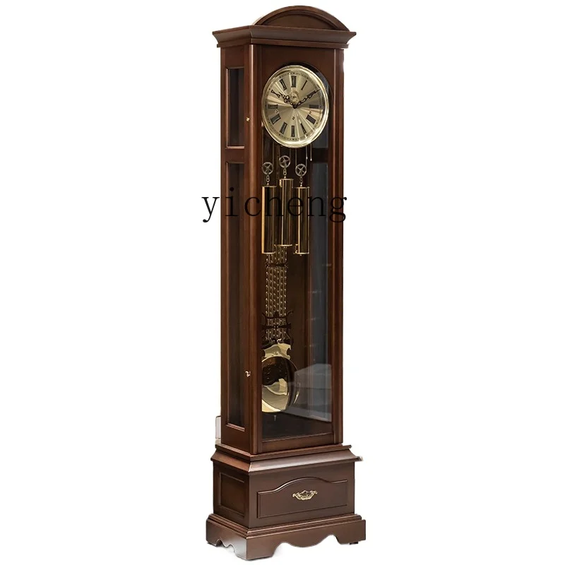 

Tqh New Chinese Style the Grandfather Clock Living Room Retro Villa Large Clock Mechanical Pendulum Clock Simple