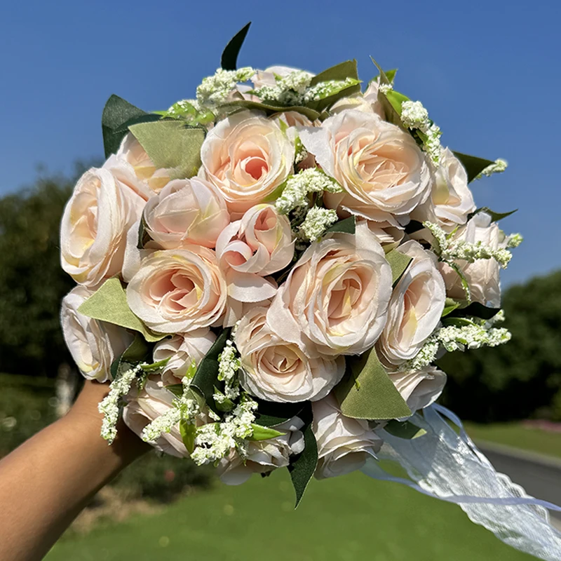 1 pz mazzi di nozze per la sposa matrimonio all\'aperto sposa mano lancio Bouquet Bouquet artificiale per la cerimonia nuziale festa chiesa