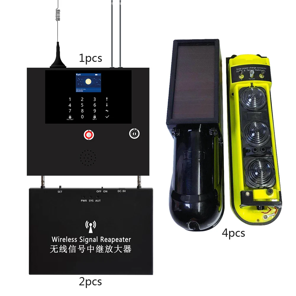 1Set 100M Wireless 2 Beam Detector Built In Solar Battery For House Wall Security Anti Intruder With GSM Alarm System 433Mhz